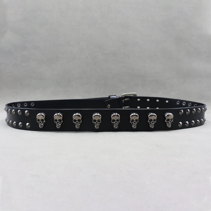 Ceinture en cuir à double attache avec rivets en forme de tête de mort style hip-hop