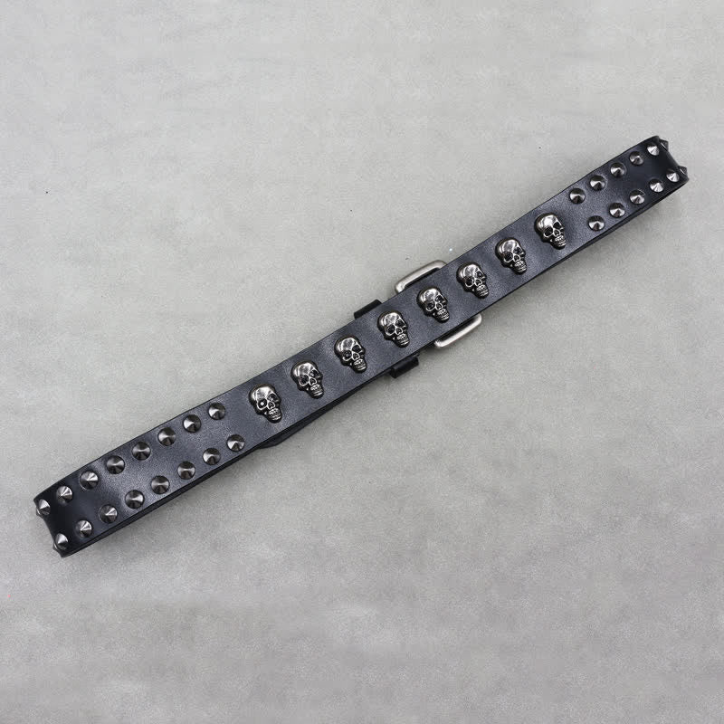 Ceinture en cuir à double attache avec rivets en forme de tête de mort style hip-hop