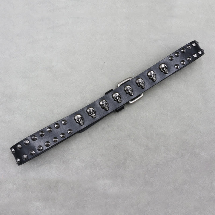 Ceinture en cuir à double attache avec rivets en forme de tête de mort style hip-hop