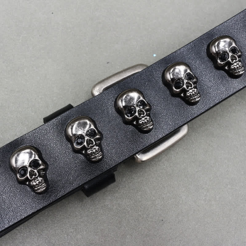 Ceinture en cuir à double attache avec rivets en forme de tête de mort style hip-hop