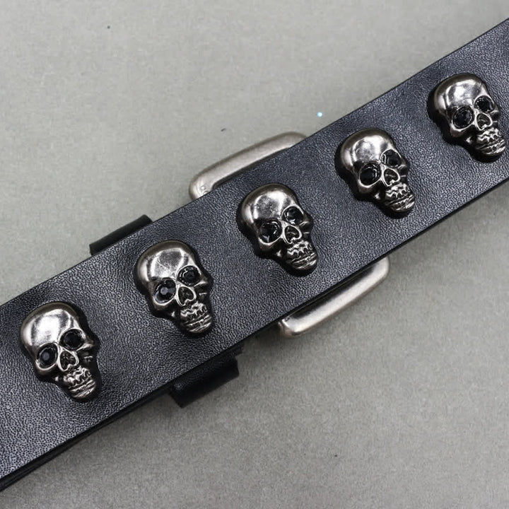 Ceinture en cuir à double attache avec rivets en forme de tête de mort style hip-hop