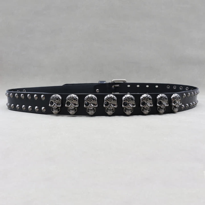 Ceinture en cuir à double ardillon avec rivets et têtes de mort pour motard