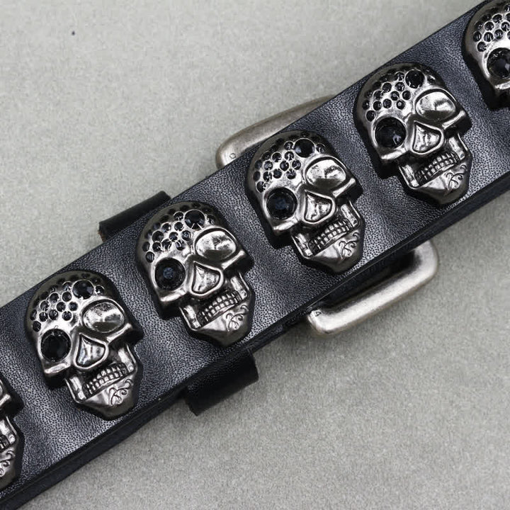 Ceinture en cuir à double ardillon avec rivets et têtes de mort pour motard