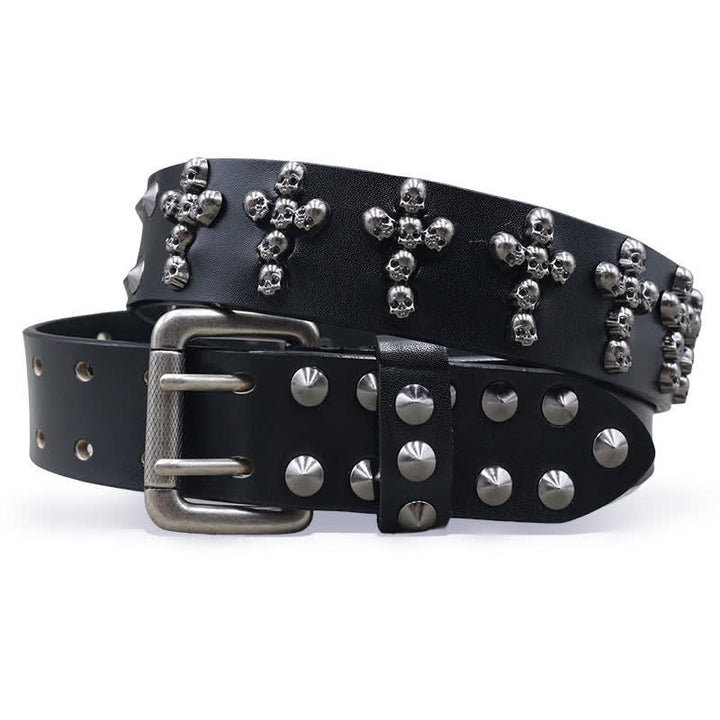 Ceinture en cuir à double attache avec rivets en forme de tête de mort en forme de croix