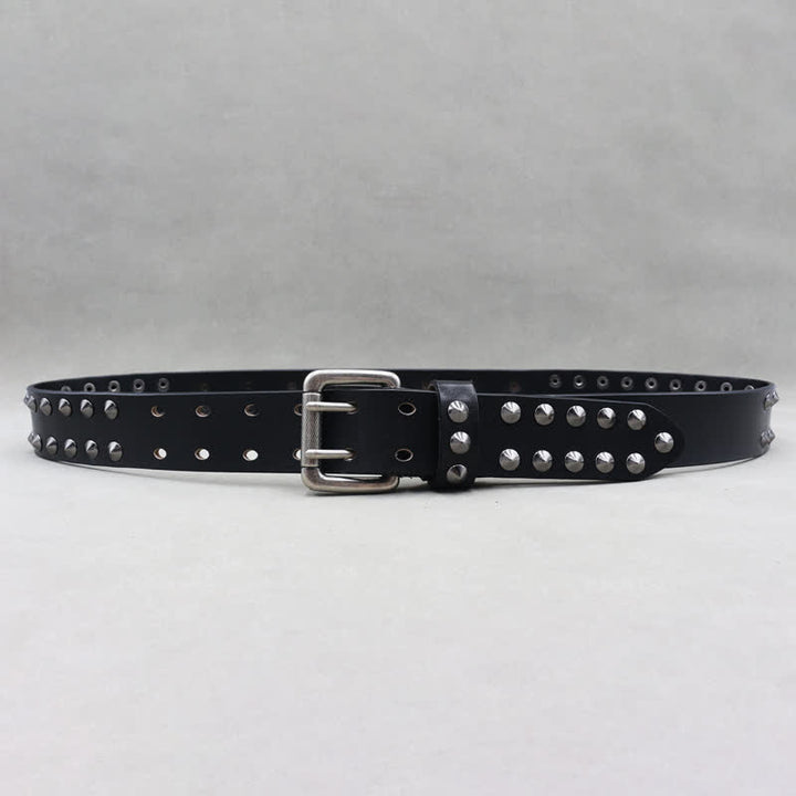 Ceinture en cuir à double attache avec rivets en forme de tête de mort en forme de croix