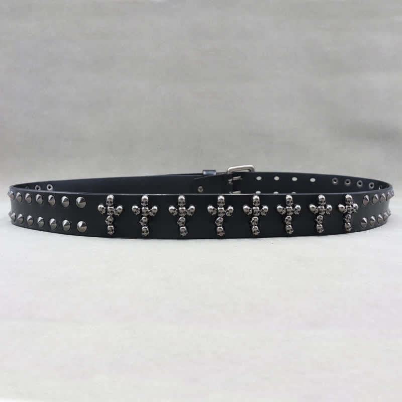 Ceinture en cuir à double attache avec rivets en forme de tête de mort en forme de croix