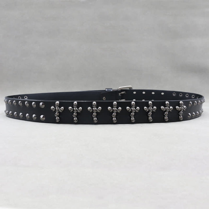 Ceinture en cuir à double attache avec rivets en forme de tête de mort en forme de croix