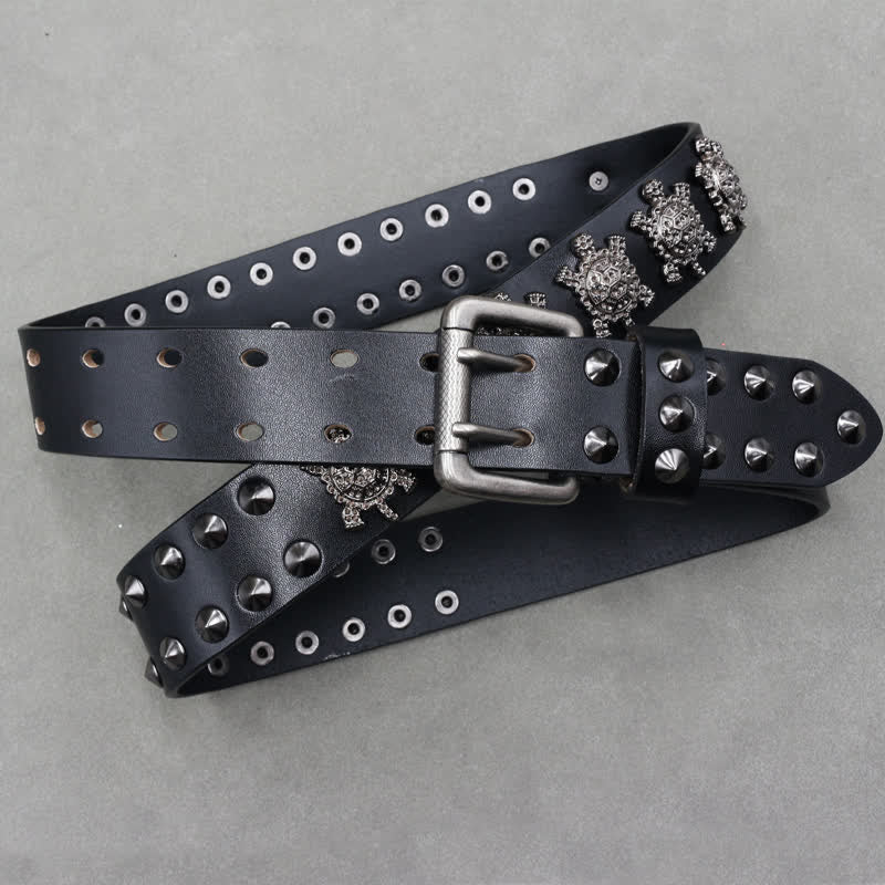 Ceinture en cuir à double attache avec rivets en métal en forme de tortue tridimensionnelle