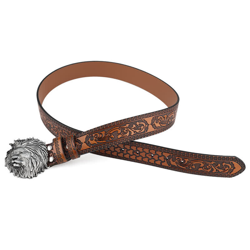 Ceinture en cuir à motif tête de lion en relief pour tenue de bureau