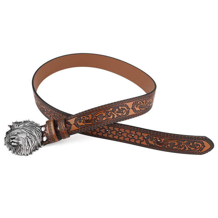 Ceinture en cuir à motif tête de lion en relief pour tenue de bureau