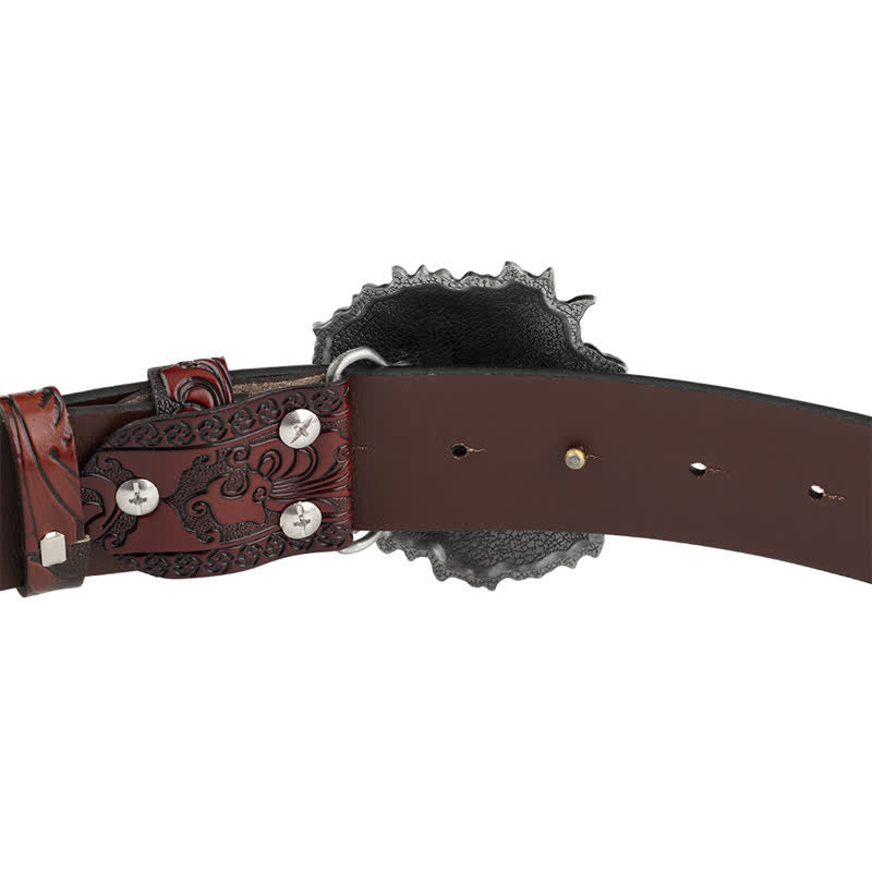 Ceinture en cuir à motif tête de lion en relief pour tenue de bureau