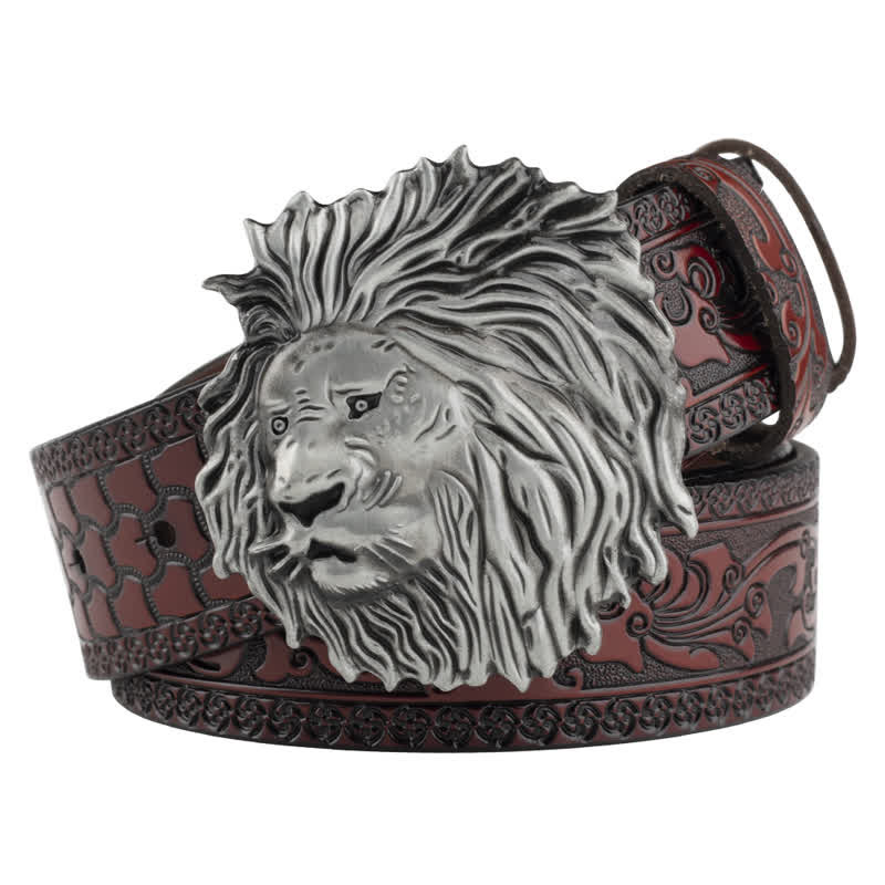 Ceinture en cuir à motif tête de lion en relief pour tenue de bureau