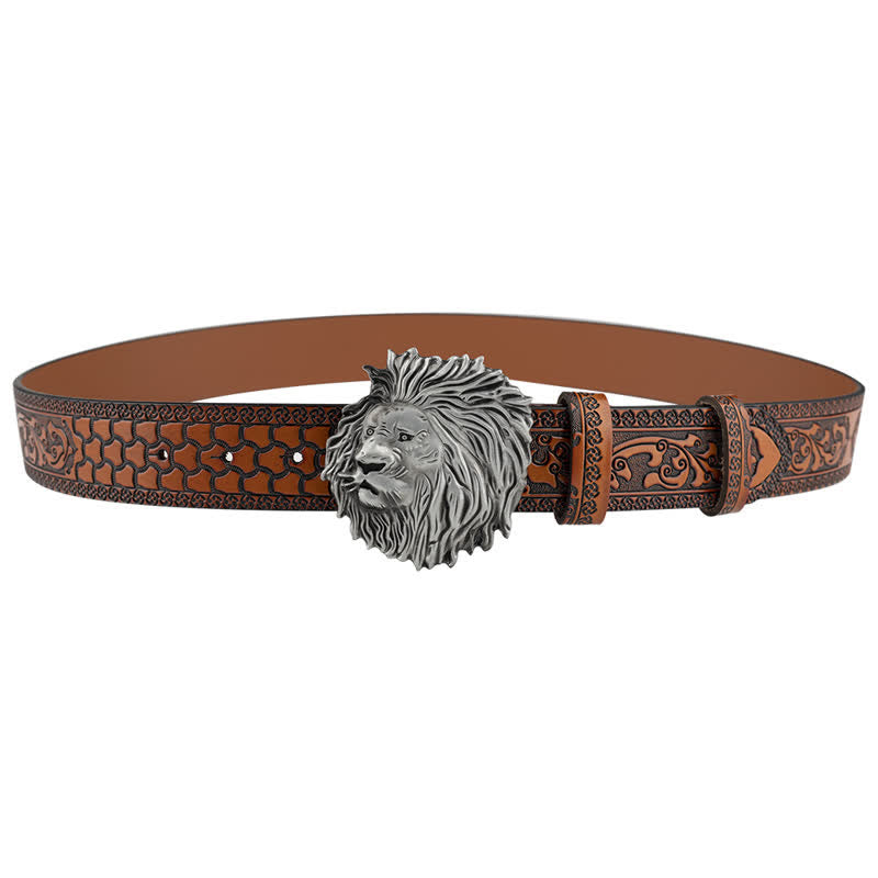 Ceinture en cuir à motif tête de lion en relief pour tenue de bureau