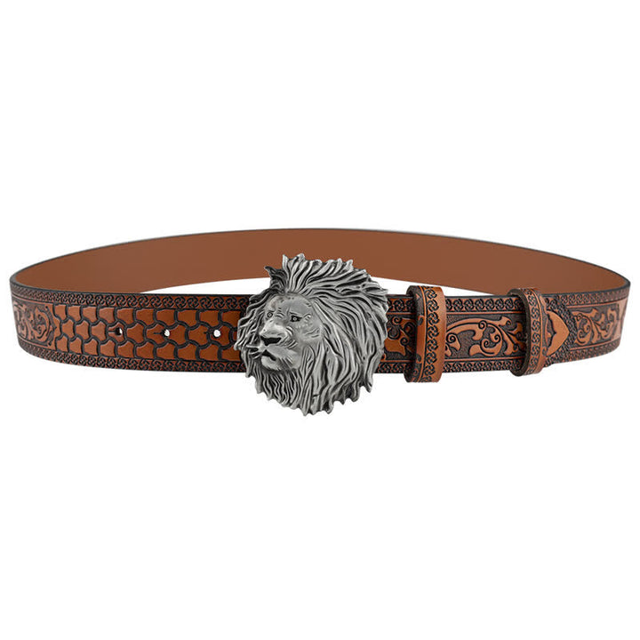 Ceinture en cuir à motif tête de lion en relief pour tenue de bureau