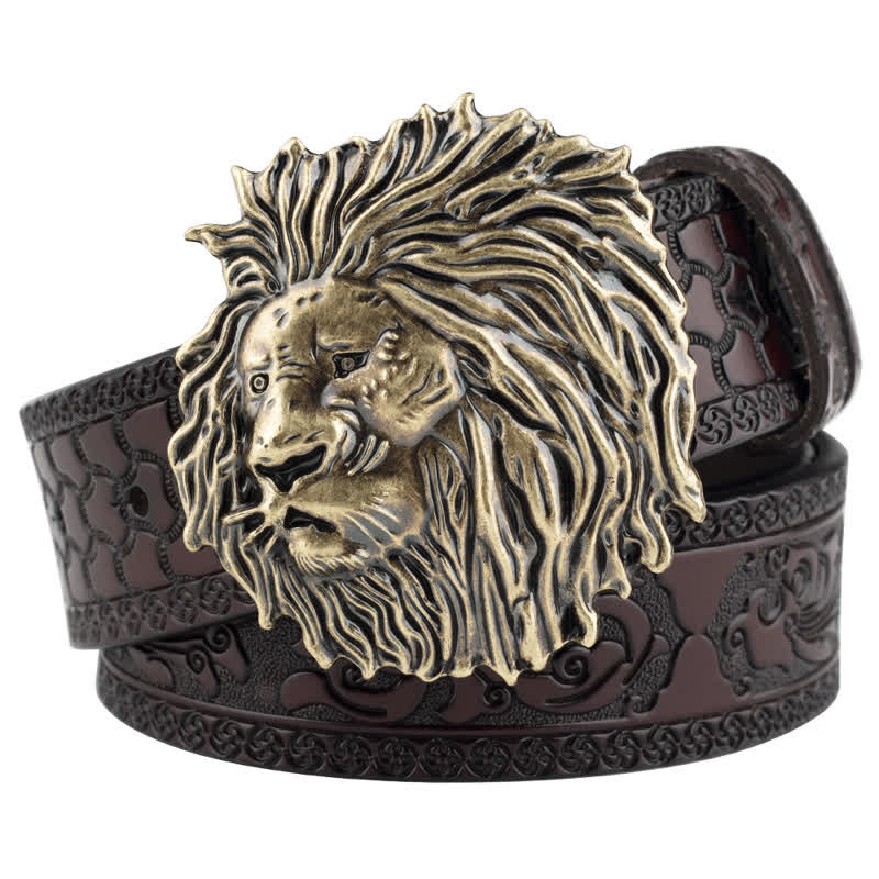 Ceinture en cuir à motif tête de lion en relief pour tenue de bureau