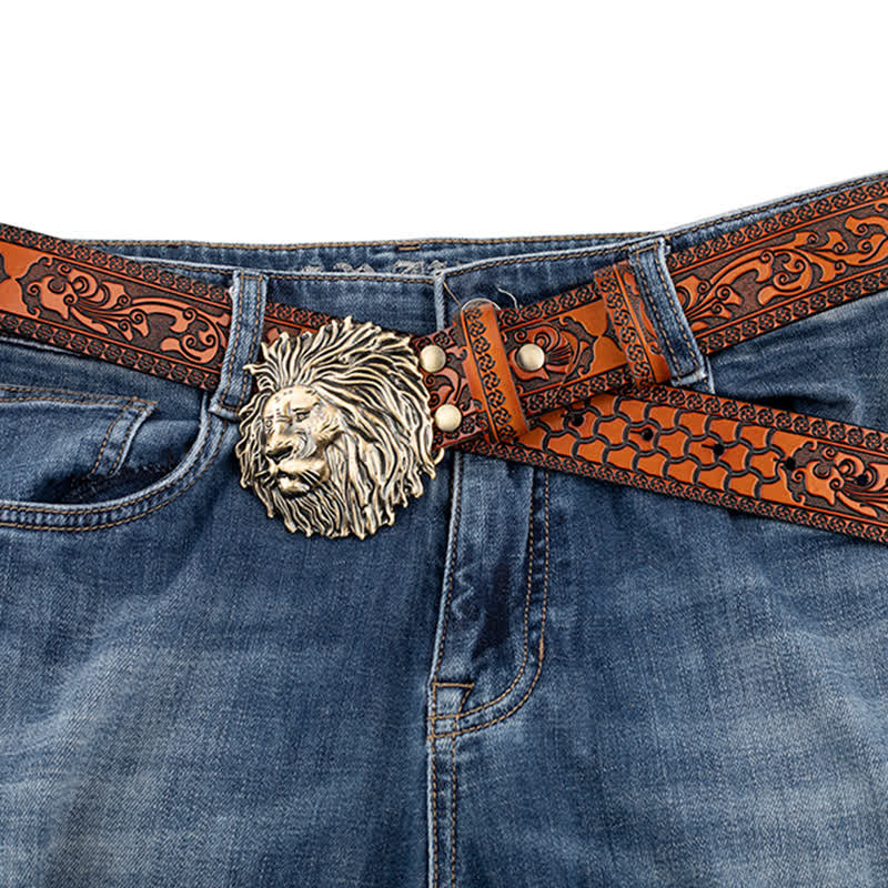 Ceinture en cuir à motif tête de lion en relief pour tenue de bureau