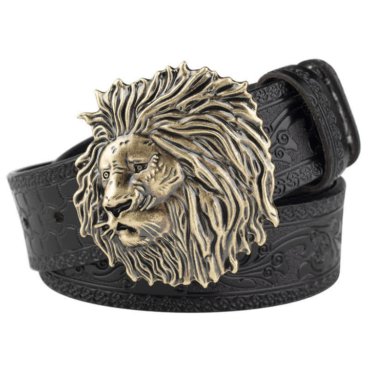Ceinture en cuir à motif tête de lion en relief pour tenue de bureau