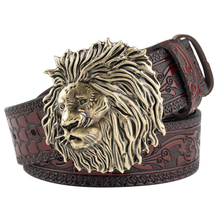Ceinture en cuir à motif tête de lion en relief pour tenue de bureau