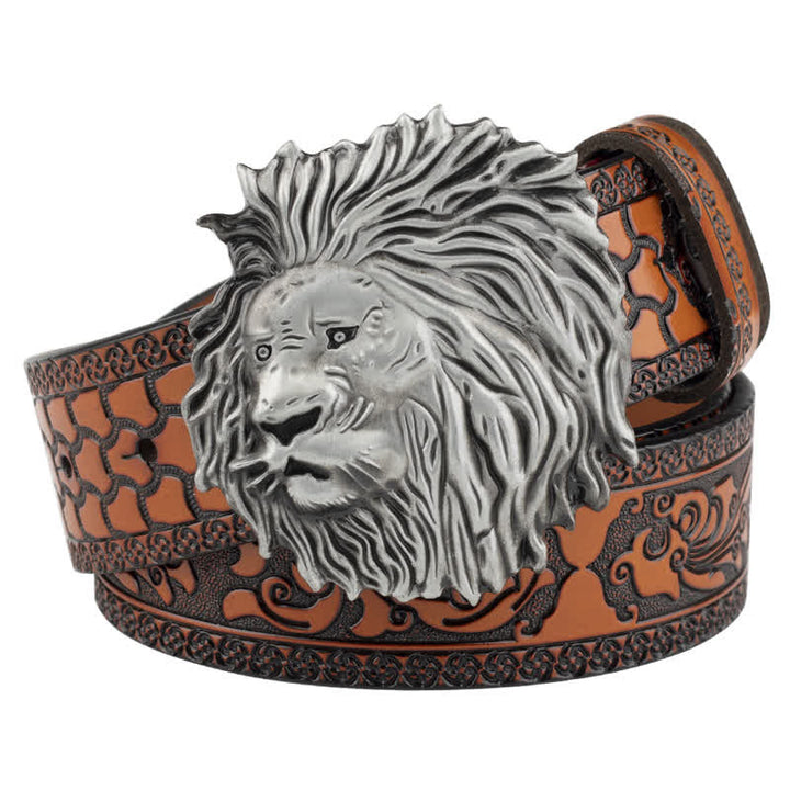 Ceinture en cuir à motif tête de lion en relief pour tenue de bureau