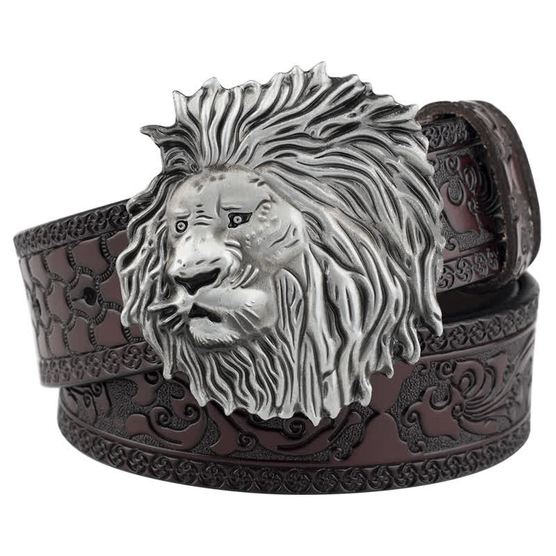 Ceinture en cuir à motif tête de lion en relief pour tenue de bureau