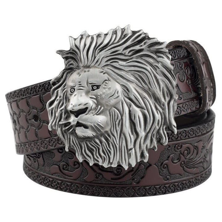 Ceinture en cuir à motif tête de lion en relief pour tenue de bureau