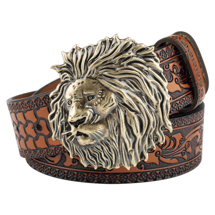 Ceinture en cuir à motif tête de lion en relief pour tenue de bureau