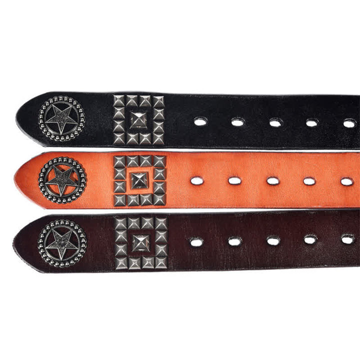 Ceinture en cuir cloutée avec rivets en forme d'étoile en métal pour motard punk