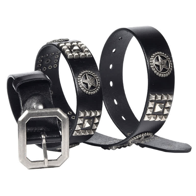 Ceinture en cuir cloutée avec rivets en forme d'étoile en métal pour motard punk