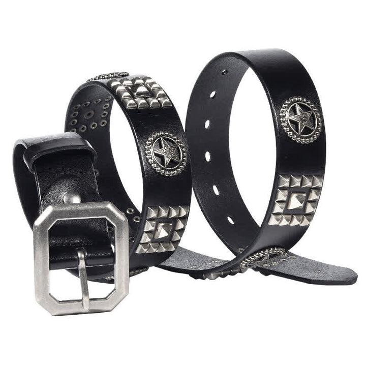 Ceinture en cuir cloutée avec rivets en forme d'étoile en métal pour motard punk