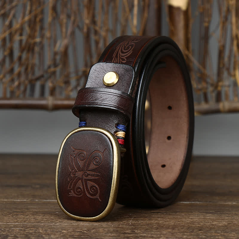 Ceinture en cuir épais de luxe rétro à imprimé papillon