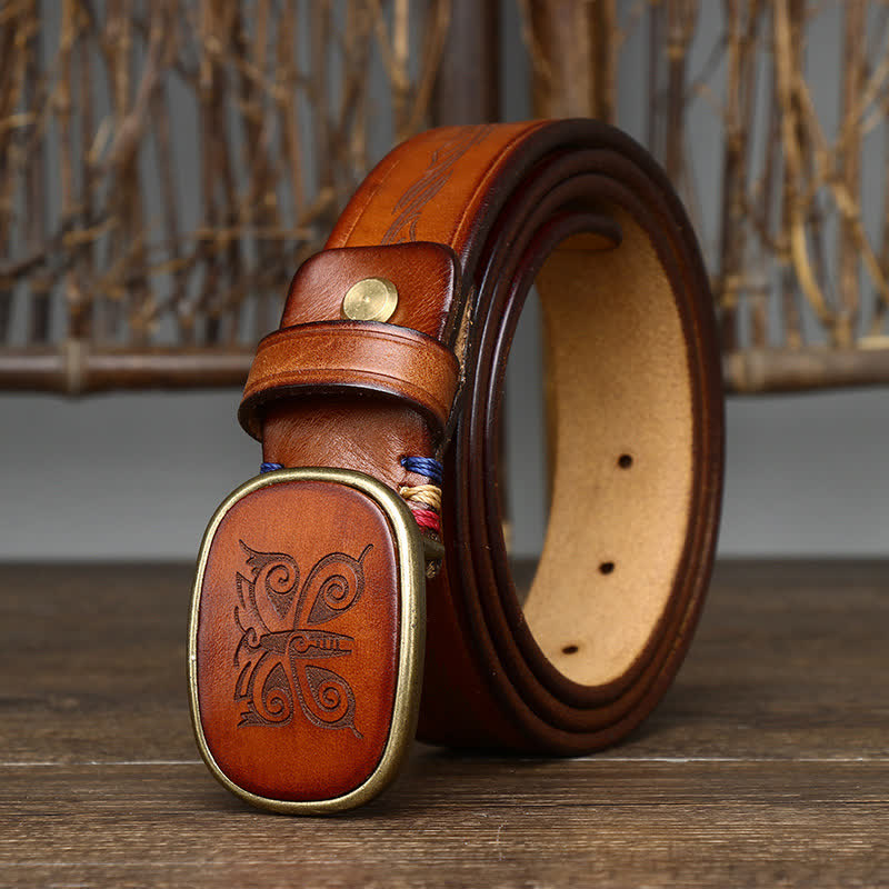 Ceinture en cuir épais de luxe rétro à imprimé papillon