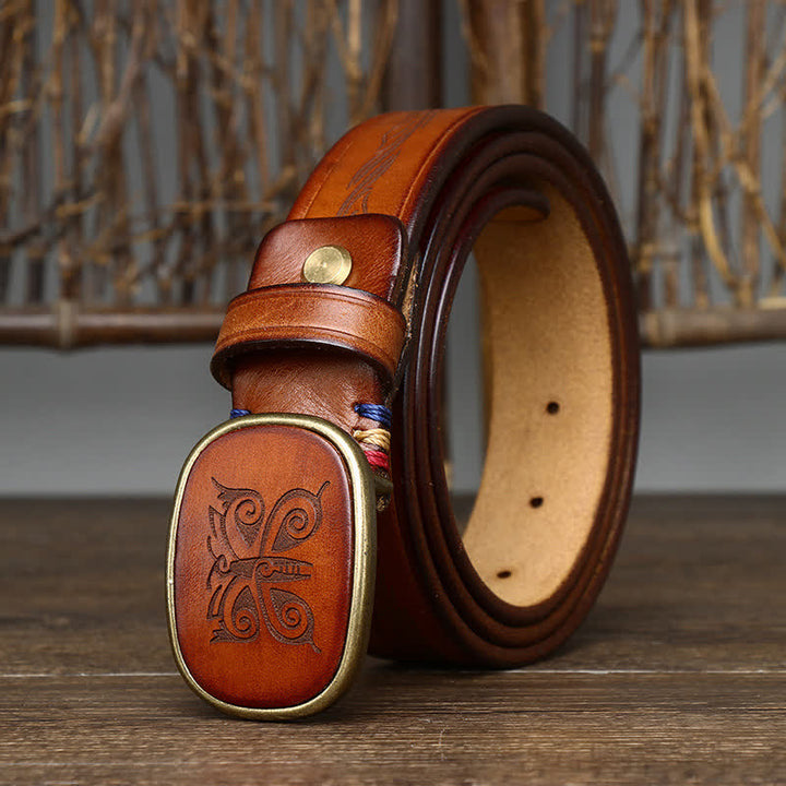 Ceinture en cuir épais de luxe rétro à imprimé papillon