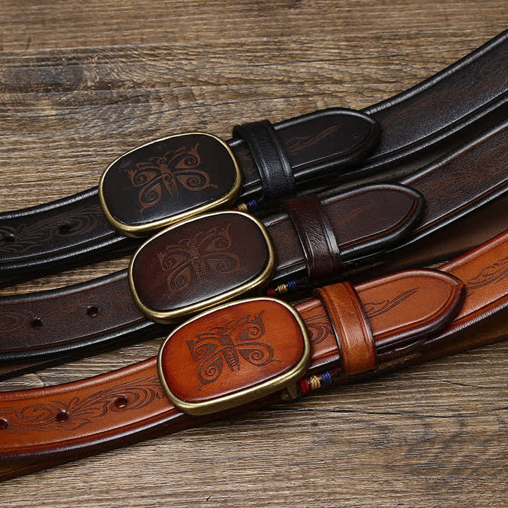 Ceinture en cuir épais de luxe rétro à imprimé papillon
