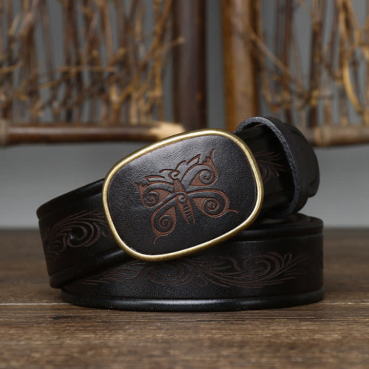Ceinture en cuir épais de luxe rétro à imprimé papillon