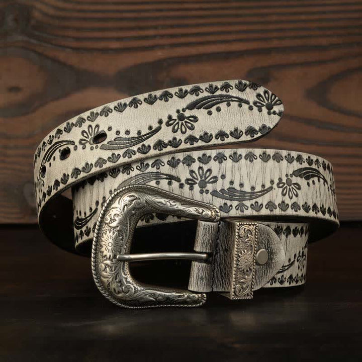 Ceinture en cuir gaufré à motif floral de style occidental