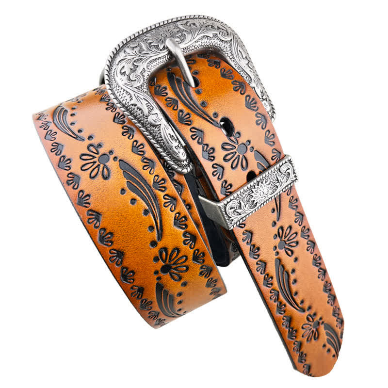 Ceinture en cuir gaufré à motif floral de style occidental