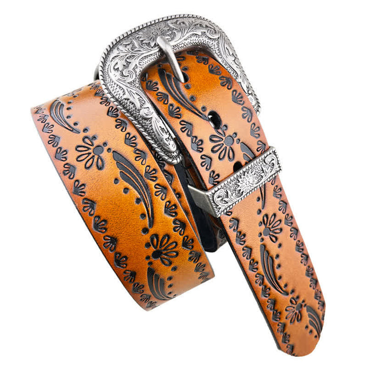 Ceinture en cuir gaufré à motif floral de style occidental