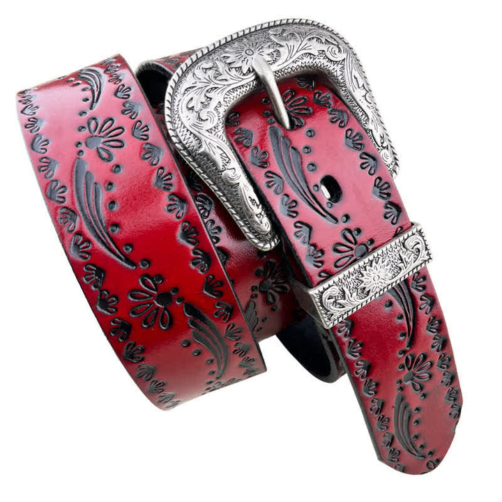 Ceinture en cuir gaufré à motif floral de style occidental