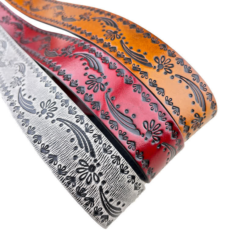 Ceinture en cuir gaufré à motif floral de style occidental