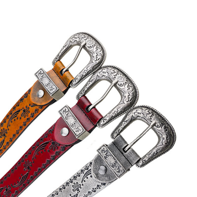 Ceinture en cuir gaufré à motif floral de style occidental