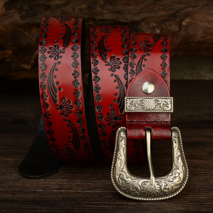 Ceinture en cuir gaufré à motif floral de style occidental