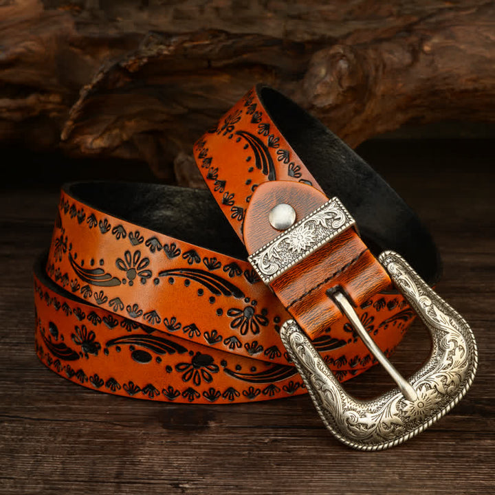 Ceinture en cuir gaufré à motif floral de style occidental