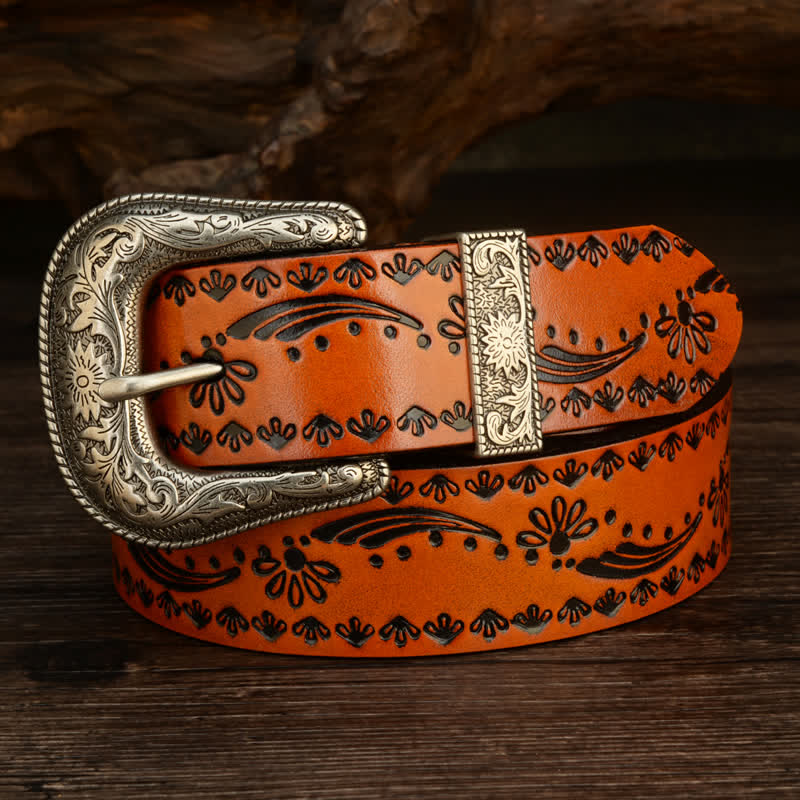 Ceinture en cuir gaufré à motif floral de style occidental