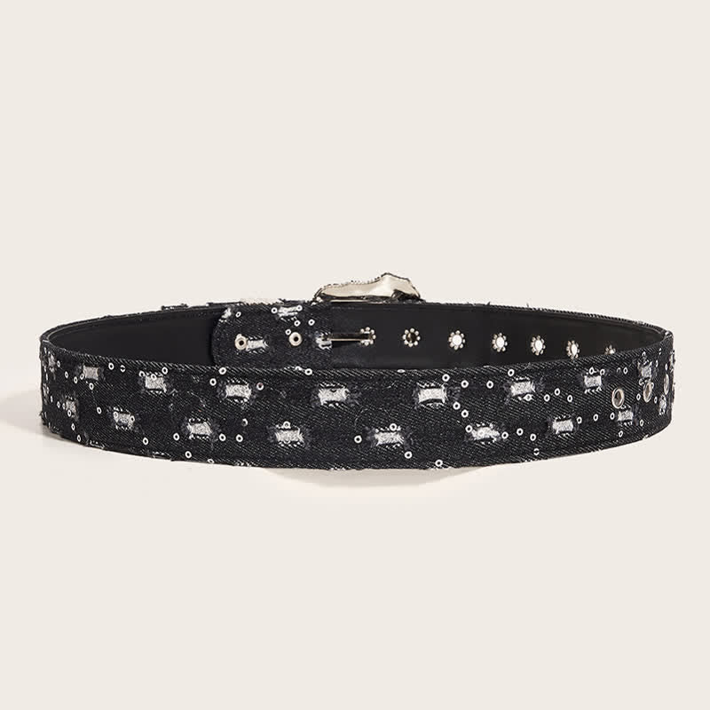 Ceinture en jean à boucle de fleur gravée unique et tendance
