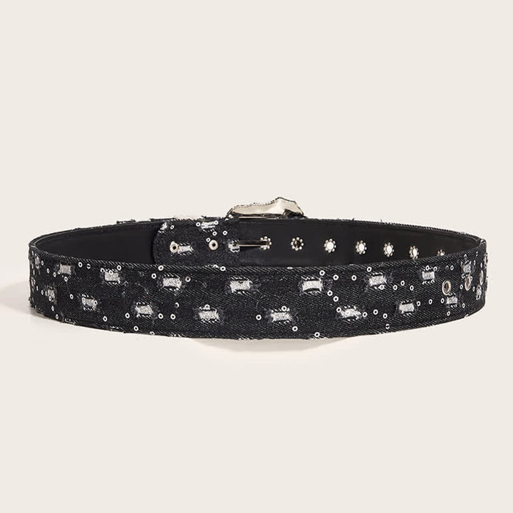 Ceinture en jean à boucle de fleur gravée unique et tendance
