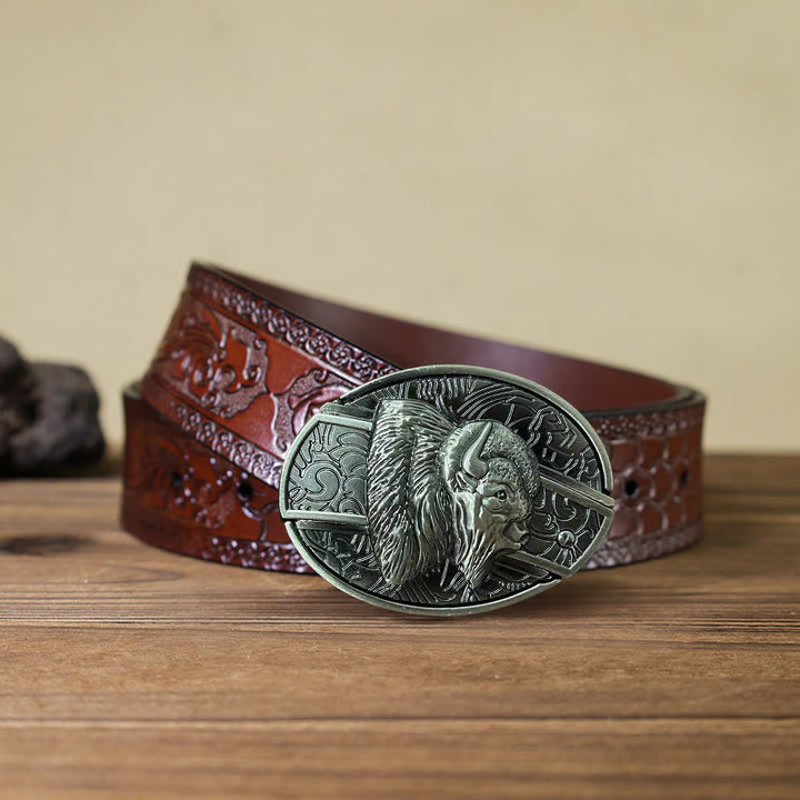 Ceinture en cuir pour homme avec couteau pliant caché en bison