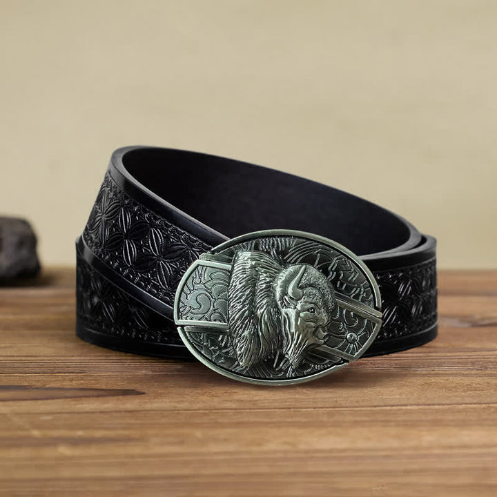 Ceinture en cuir pour homme avec couteau pliant caché en bison