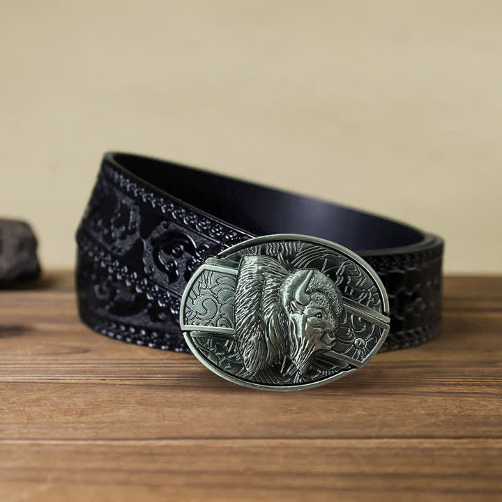 Ceinture en cuir pour homme avec couteau pliant caché en bison