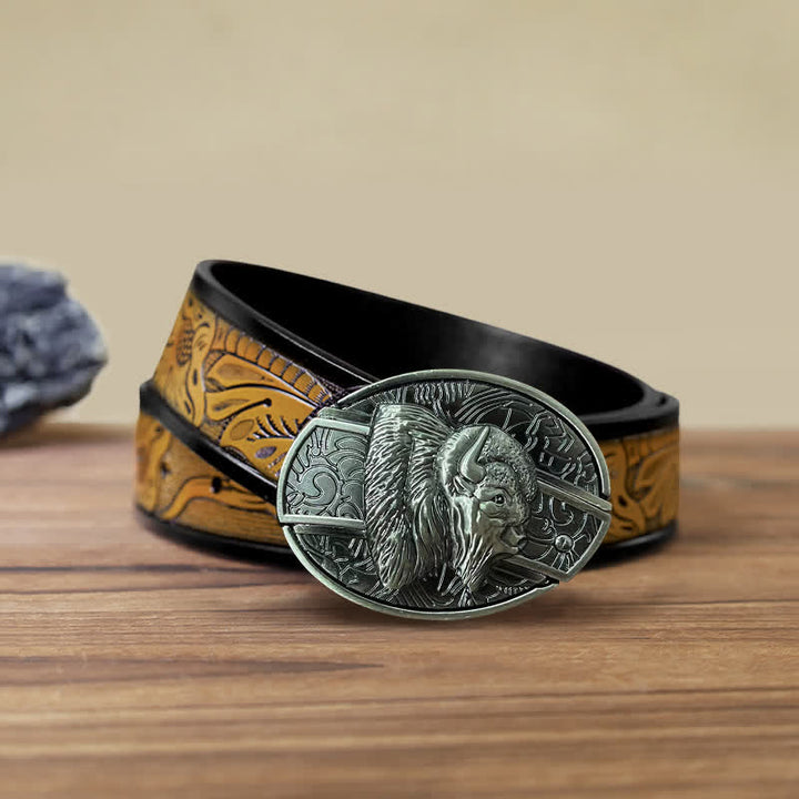 Ceinture en cuir pour homme avec couteau pliant caché en bison