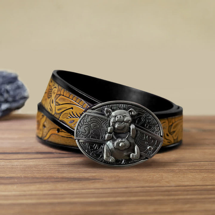 Ceinture en cuir pour homme avec couteau pliant caché en forme de cochon